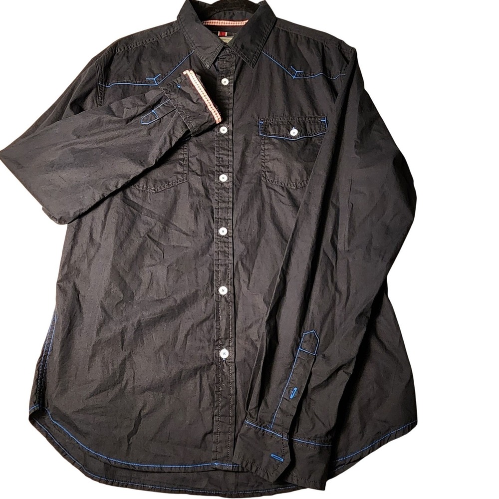 Cactus Button Down Shirt Mens XL Black Blue Contrast Stitch Western Cotton